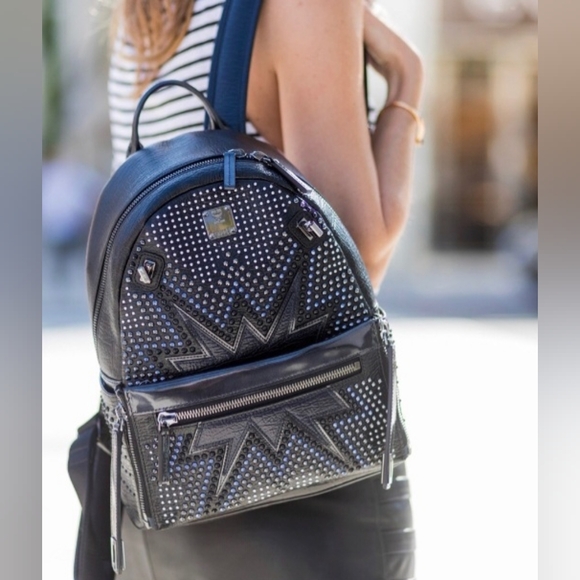 MCM Black Studded Backpack - Picture 1 of 16
